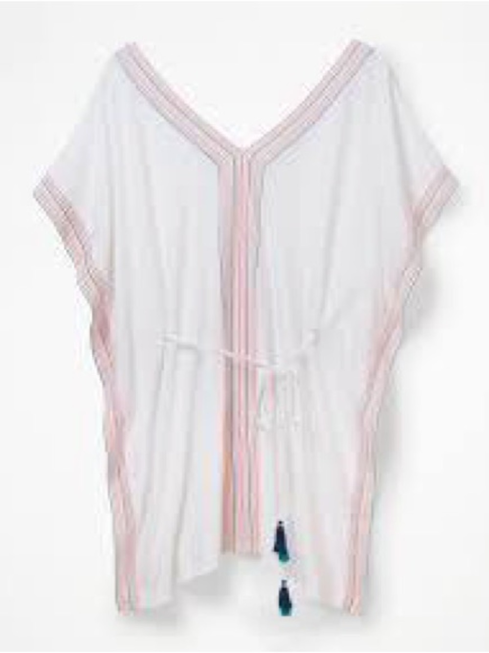 Boden Eloise Kaftan White Cover-Up with Colorful Stripe Trim